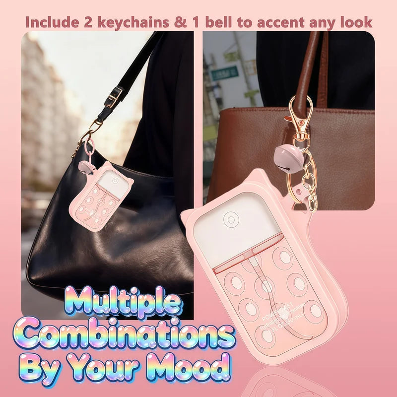 Portable Hand Sanitizer Mist Case with Keyring, Silicone Cat Design, Fits 30ml Spray, Multiple Colors