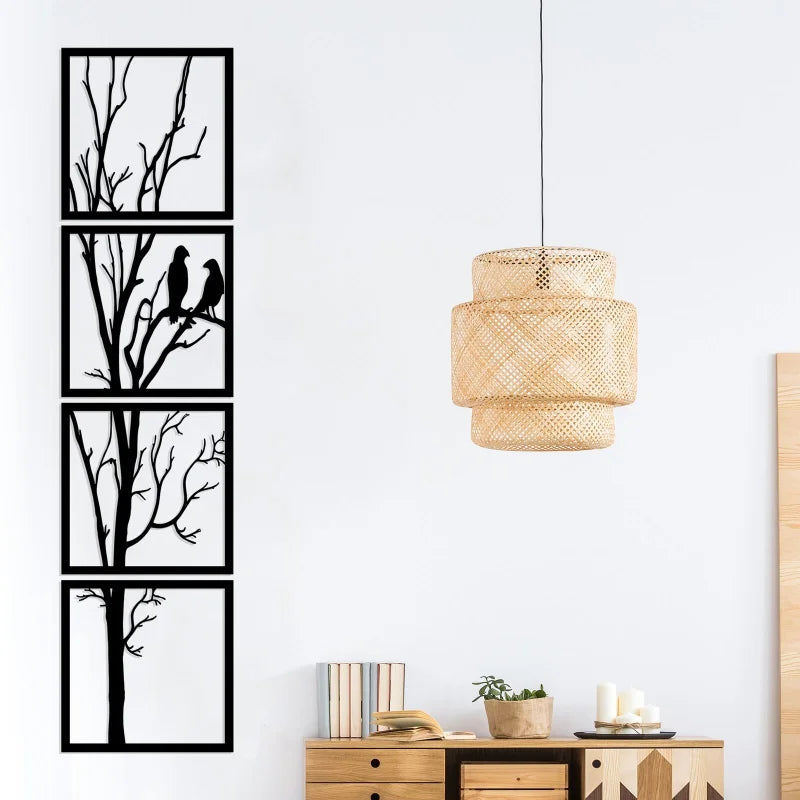 Metal Tree Wall Art Decor Set of 4 - Bird and Tree Wall Hangings for Living Room