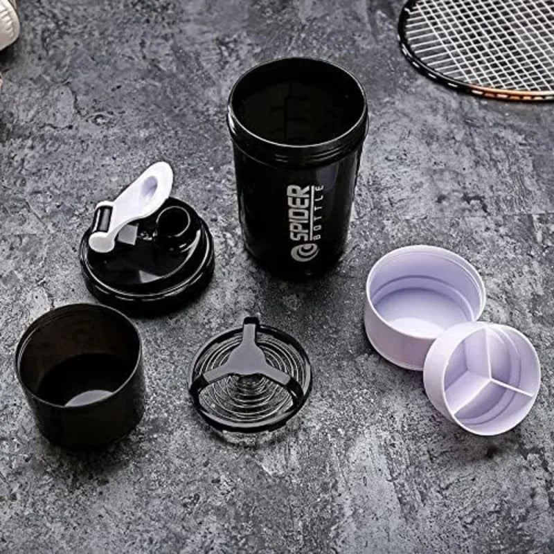 3-Layer Protein Shake Bottle with Water Bottle Function - Durable Plastic Mixing Cup for Fitness