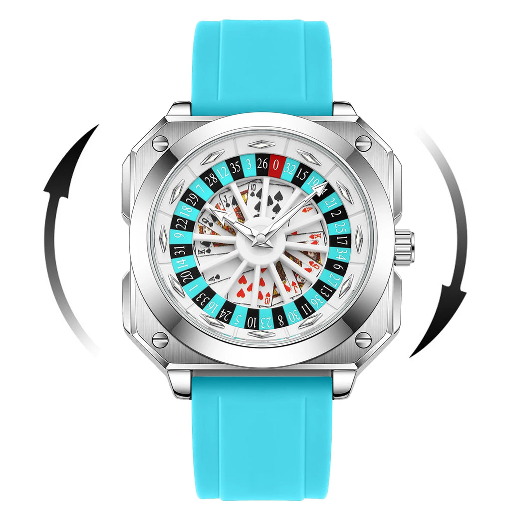 Men's Square 42mm Luminous Waterproof Quartz Watch - Black Silicone Sport Watch