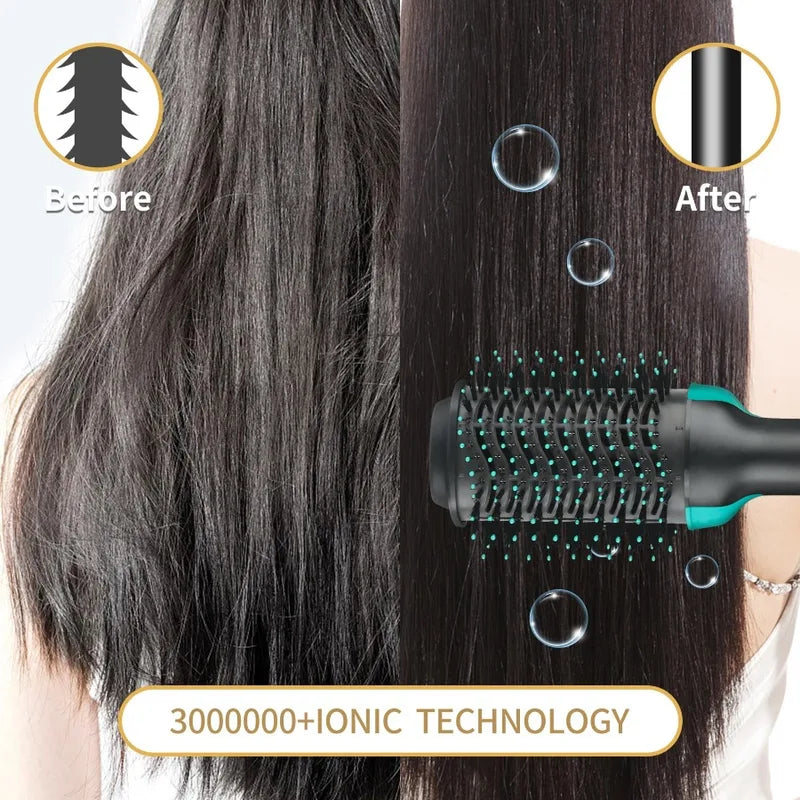 4-in-1 Hot Air Brush Hair Dryer Set with Rotating Ceramic Brush - Volumizer & Styling Tool for Women