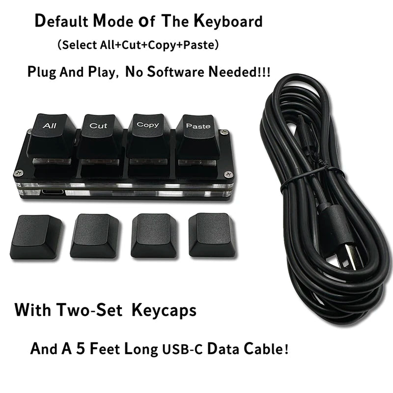 Mini Macro Pad 4-Key Keyboard RGB Mechanical Shortcut Keyboard for Gaming and Workflow