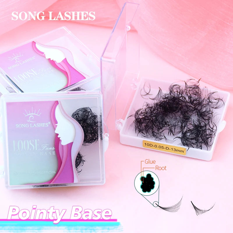 Pointed Base Premade Fan Eyelash Extensions 6D Long Stem Volume Lashes