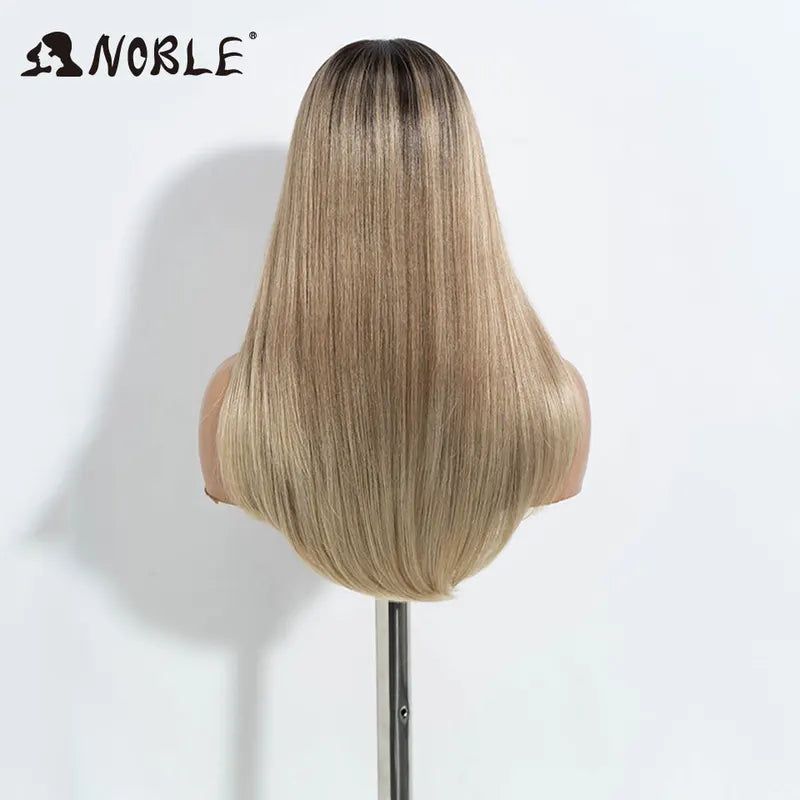 Synthetic Lace Front Wig 22 Inch Straight Bob Style with Dark Root Blonde for Women