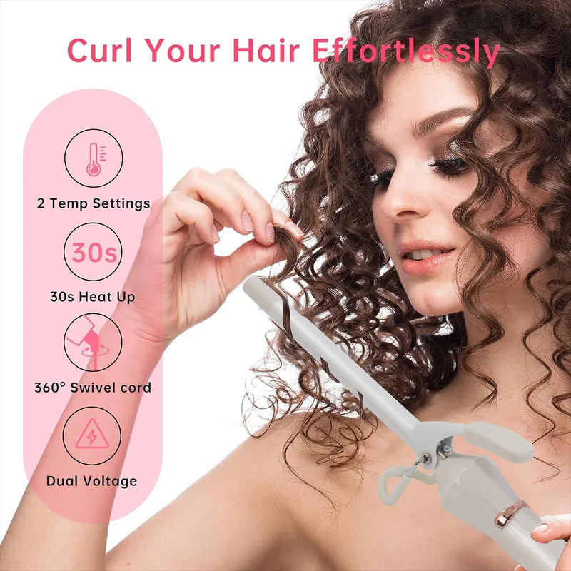 Ceramic Coated 19mm Curling Iron with EU Plug - Hair Styling Tool for Flawless Curls