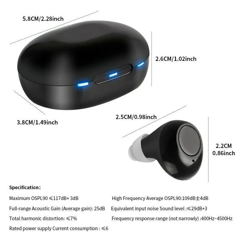 Digital In-Ear Hearing Aid Amplifier Rechargeable Sound Enhancer - Black/White
