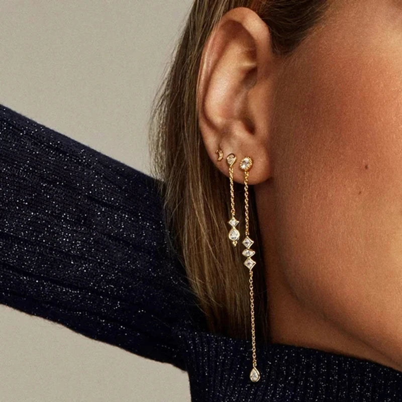 Sterling Silver Drop Earrings with Zircon Waterdrop Tassels for Women – Wedding & Party Jewelry