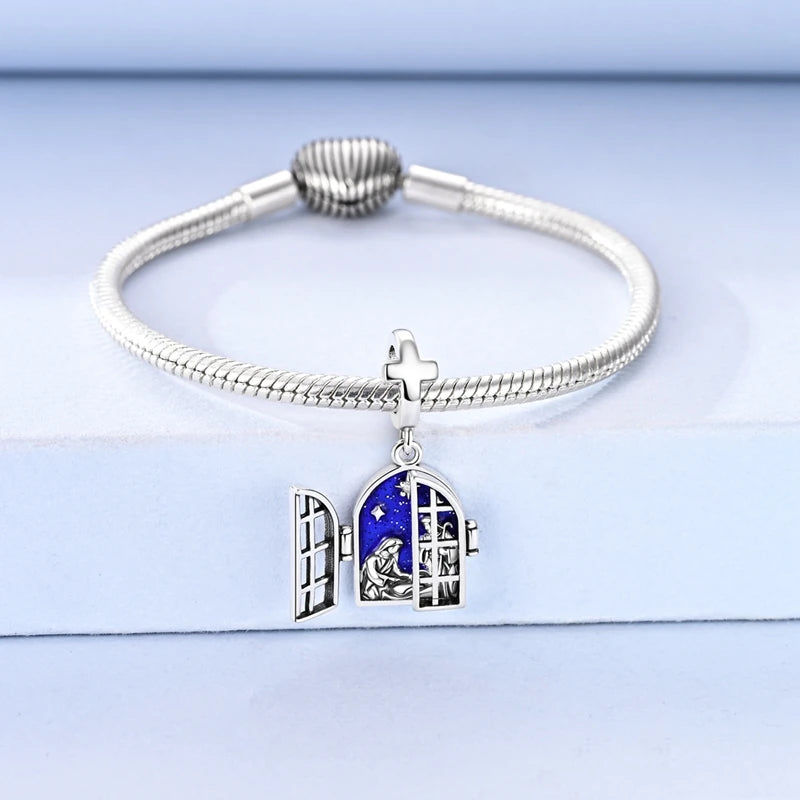 Sterling Silver Christmas Nativity Pendant with Adjustable Chain for DIY Jewelry