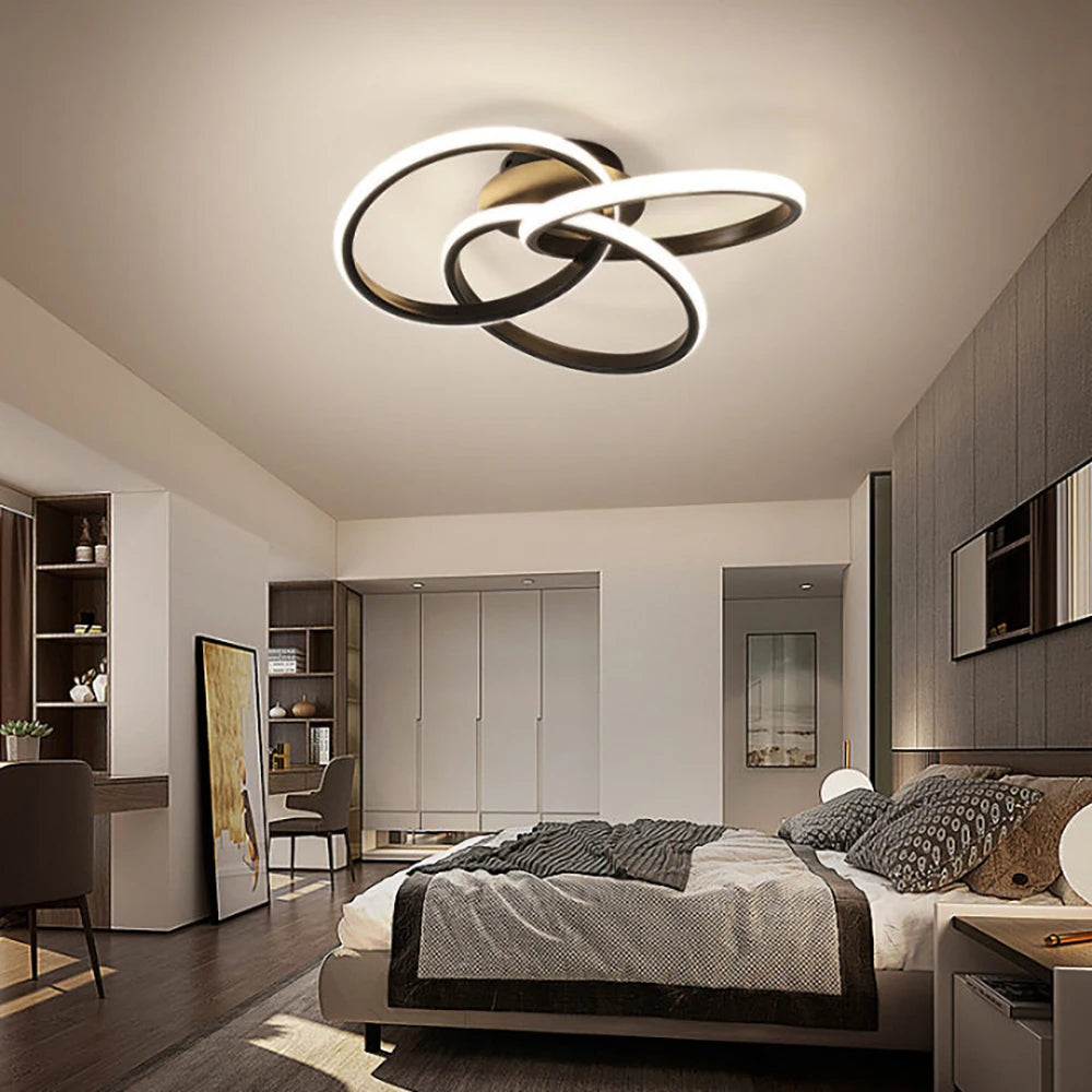 Modern Black LED Ceiling Lamp 3 Circle Indoor Lighting for Living Room & Office