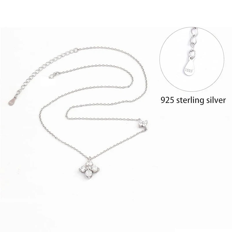 925 Silver Plated Lucky CZ Necklace for Women Dainty Clover Pendant Jewelry