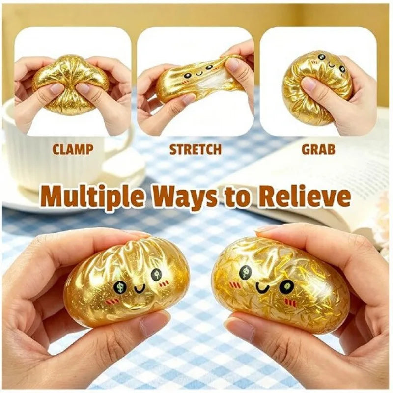 Golden Glitter Dumplings Squishy Stress Relief Toy with Box - Sensory Squeeze Toy for Relaxation
