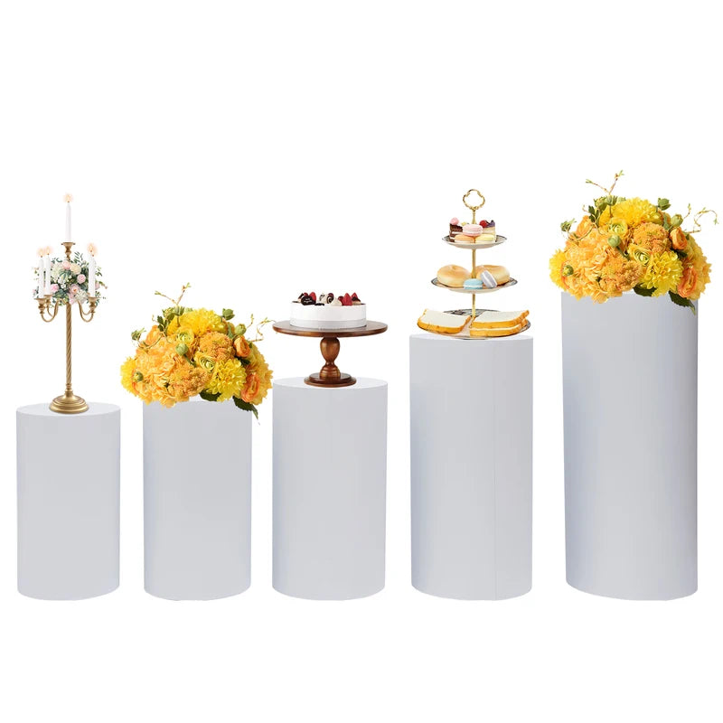 Set of 3 or 5 Round Metal Pedestal Cake Stands for Weddings and Parties