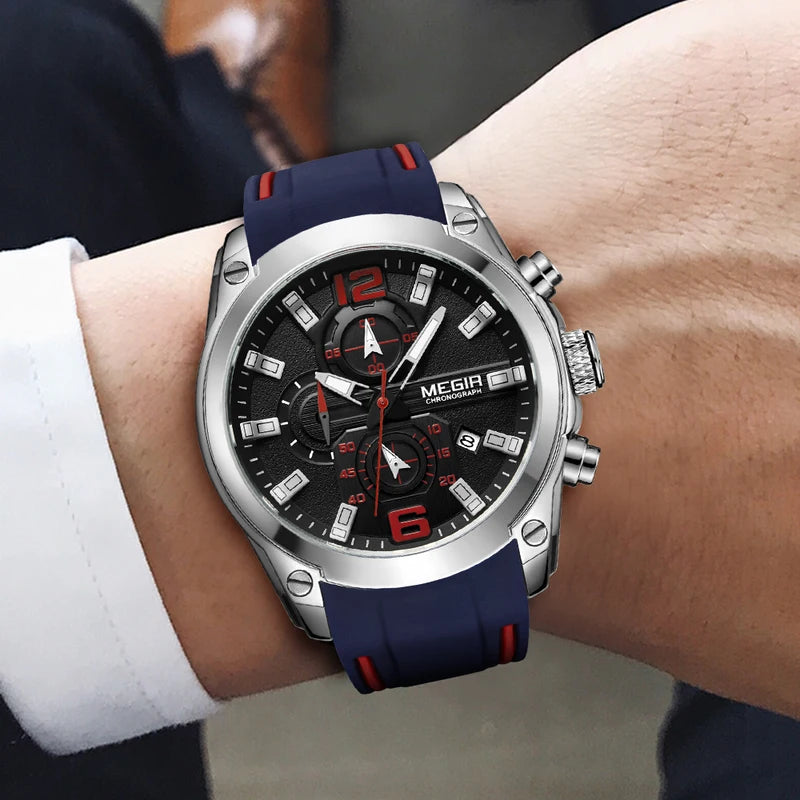 Men's Luxury Quartz Sport Watch with Waterproof Chronograph and Luminous Dial