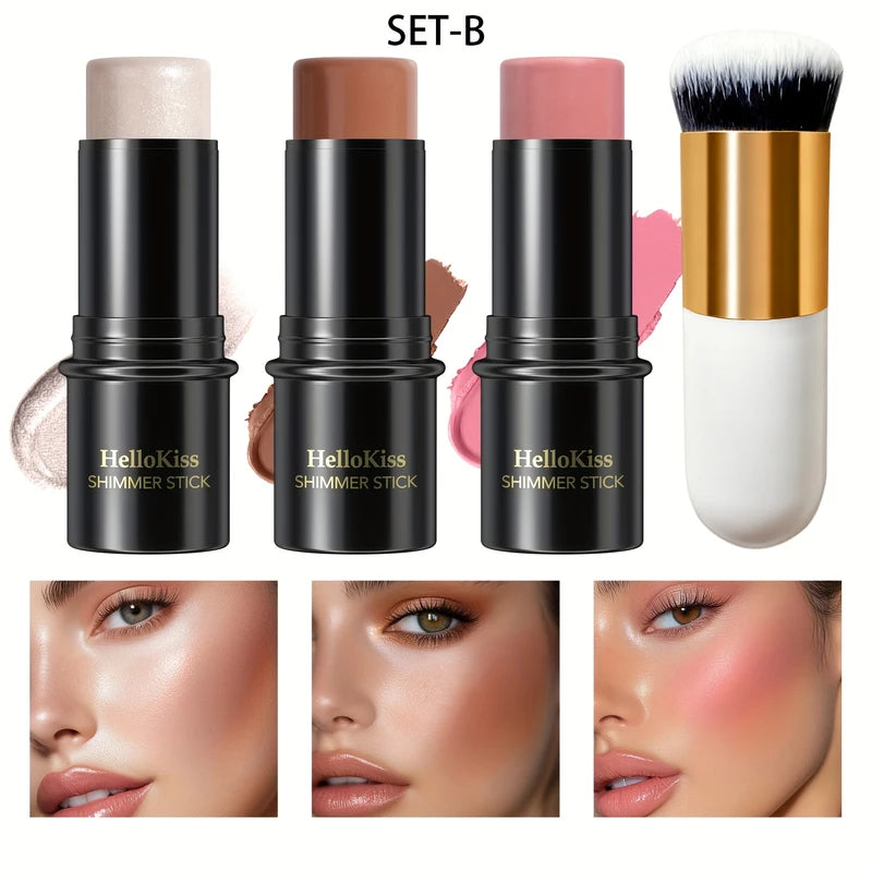 4-Piece Contour Makeup Set with Highlighter, Blush & Bronzer - Long-Lasting & Perfect for Gifts