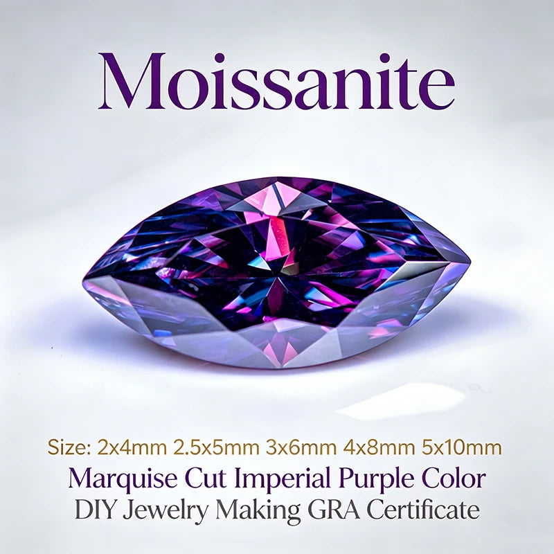 Moissanite Marquise Cut Jewelry Charms Set for DIY Rings Necklaces Earrings - Purple