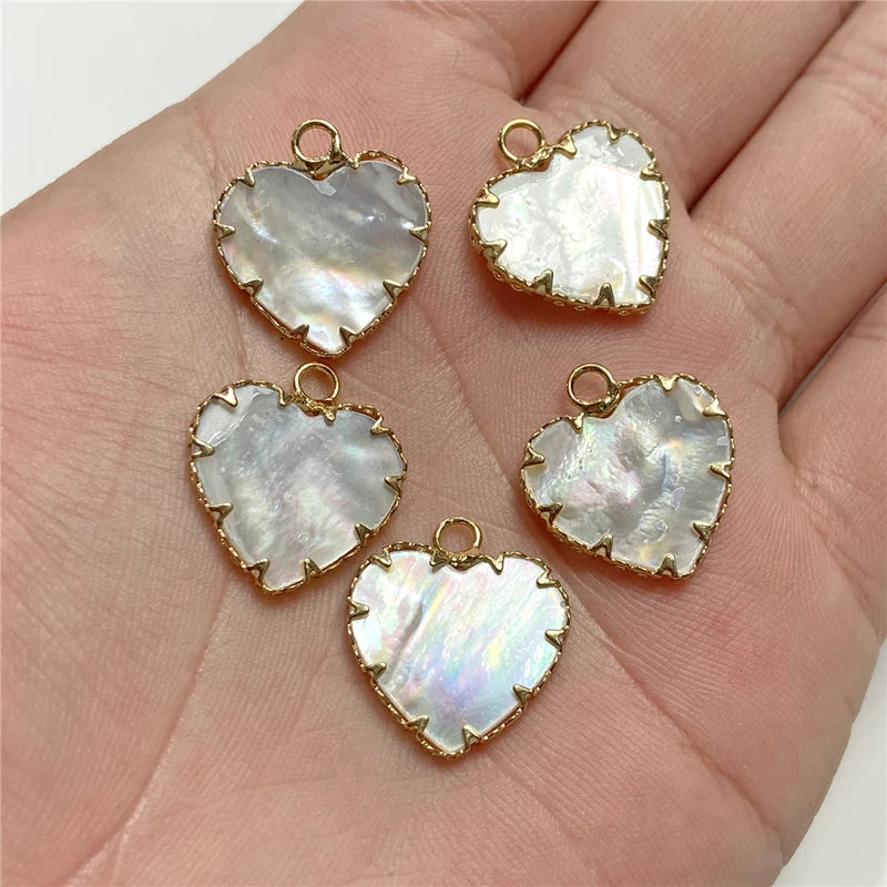 2-Piece Natural Mother-of-Pearl Shell Heart & Fan Pendant Jewelry Set - Handmade