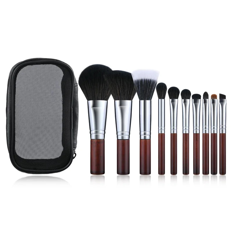 Mini Portable Makeup Brush Set - 10 Soft Vegan Face & Eye Brushes - 5 Sets