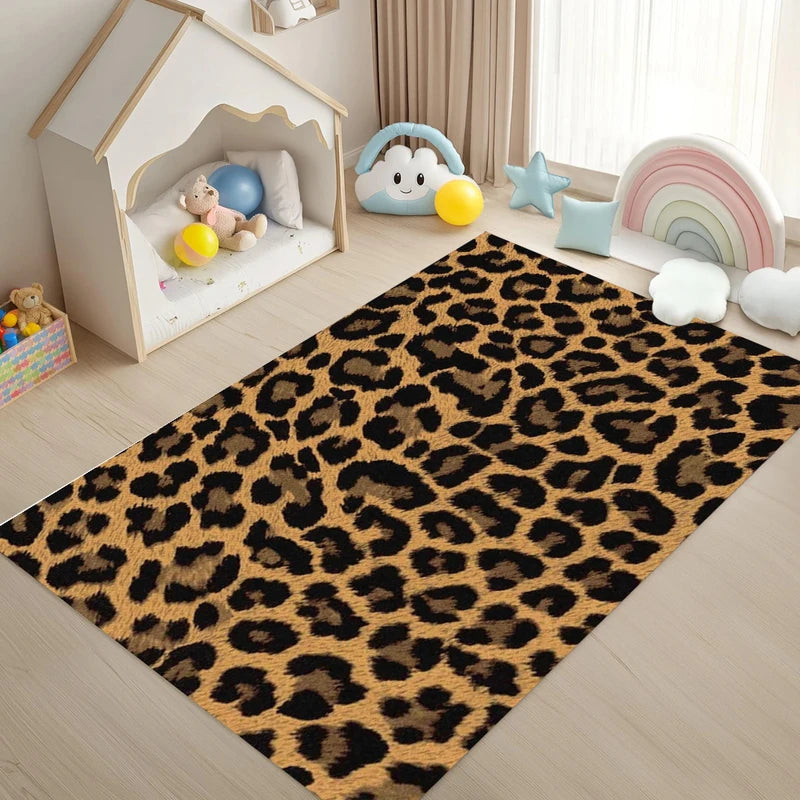 Non-Slip Washable Leopard Print Carpet for Living Room & Bedroom