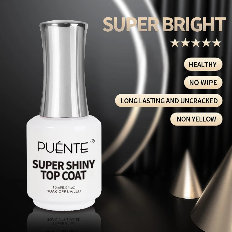 High Gloss No Wipe Top Coat Gel Nail Polish 15ML - Long-Lasting UV & LED Finish