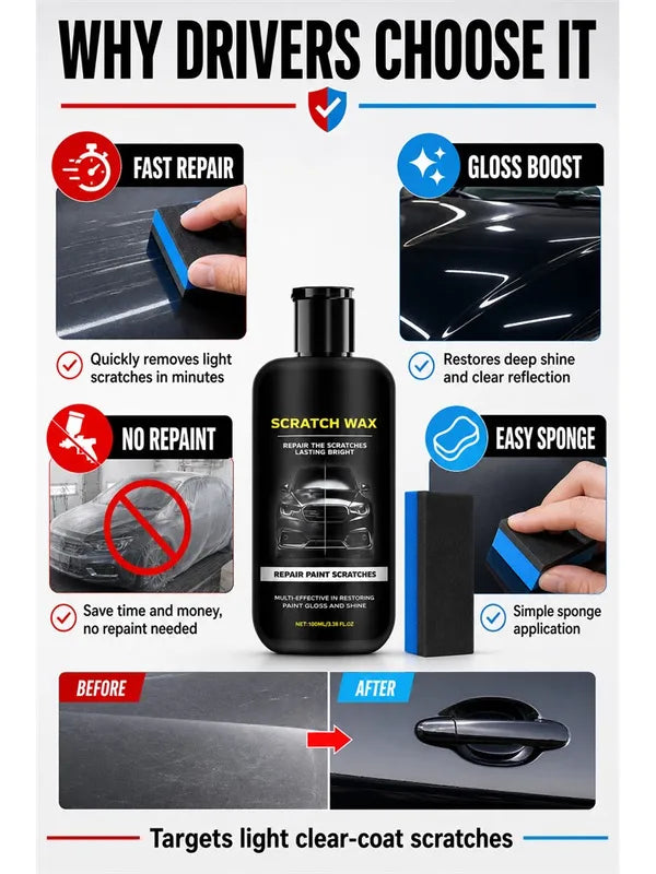 Car Scratch Repair Polish Wax - Removes Scratches & Protects Paint, Restores Gloss