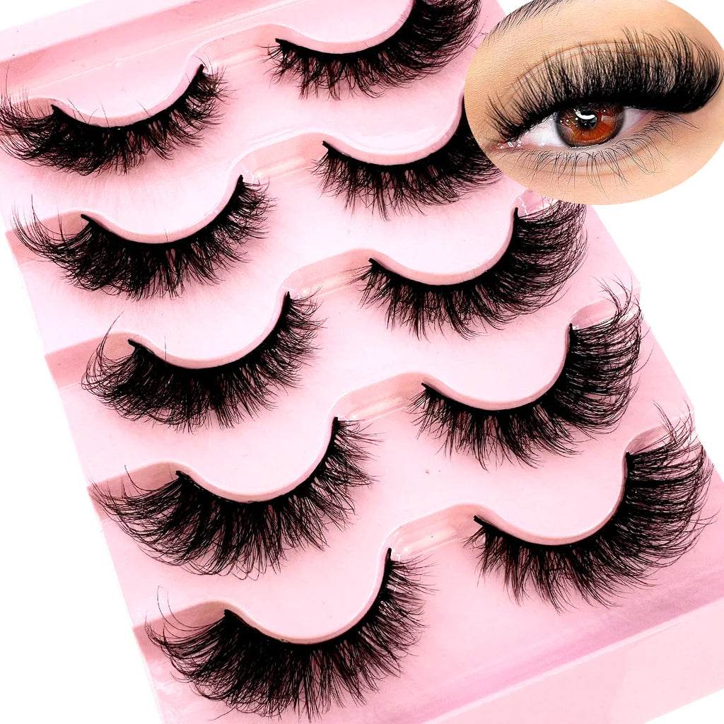 Fake Eyelashes 5D Fluffy Faux Mink Lashes Long Wispy Volume Strip Eyelash Pack