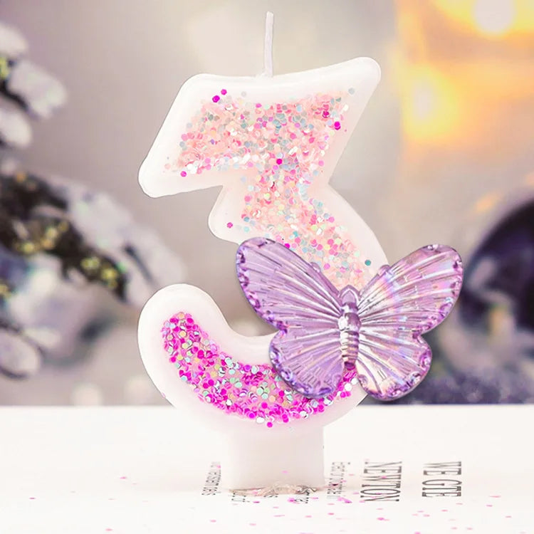 Gradual Change Purple Butterfly Digital Candle Creative Princess Birthday Decor