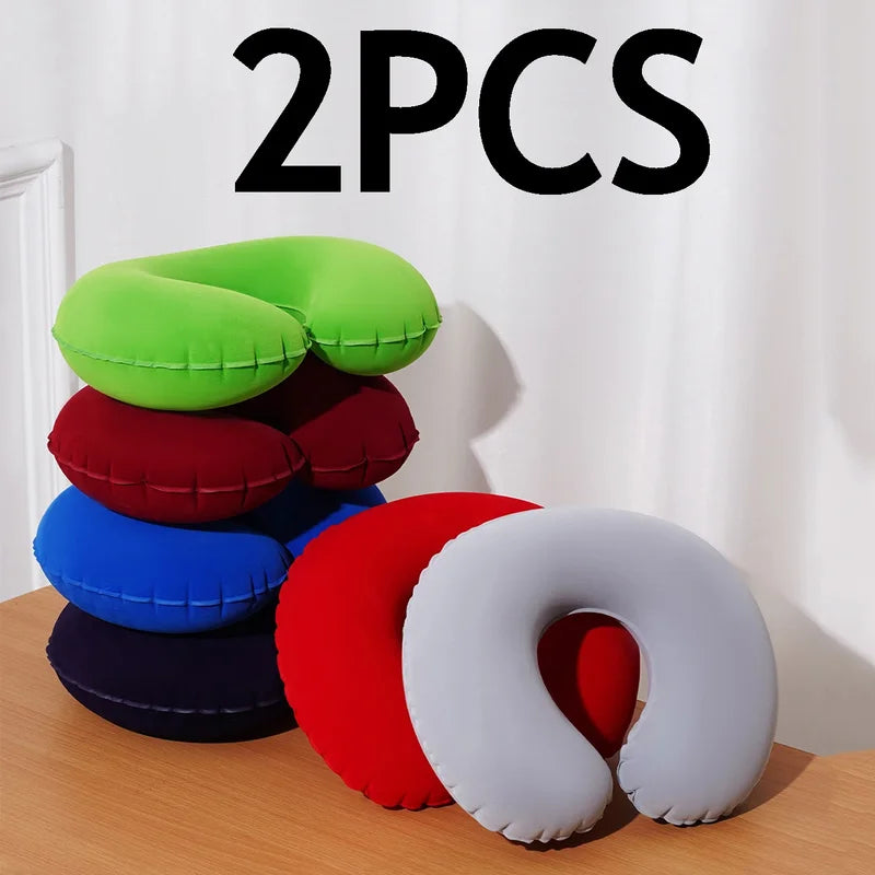 Inflatable U-Shaped Travel Neck Pillow 2-Pack Portable Folding Support