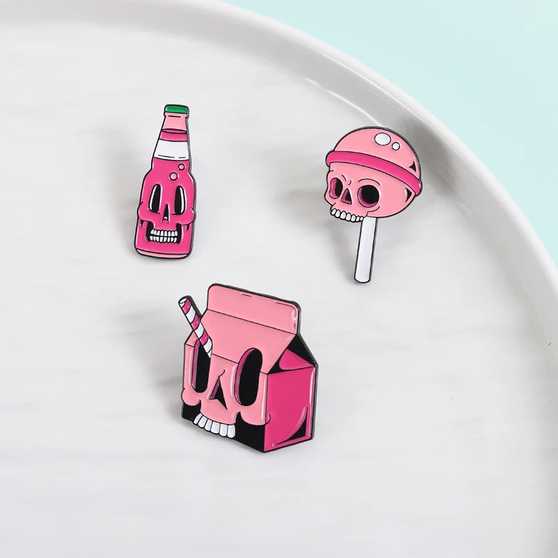 Halloween Skull Lollipop Enamel Pins Goth Skeleton Brooch Jewelry Gift