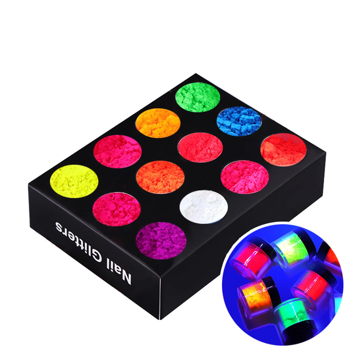 12-Color Neon Pigment Powder Set for Nail Art & DIY Manicure - Fluorescent Glitter Dust
