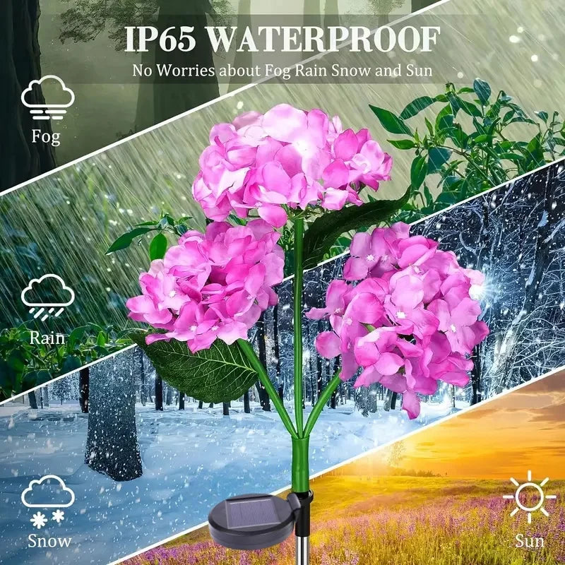 Solar Hydrangea Flower Lights Outdoor Garden Decor with Changeable RGB & White LEDs