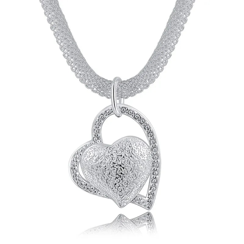 Sterling Silver Double Heart Pendant Necklace 18 Inch for Women Jewelry