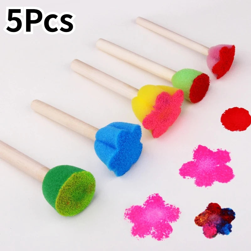 Mini Colorful DIY Painting Sponge Brush Set for Kids Arts and Crafts - 5 Pieces