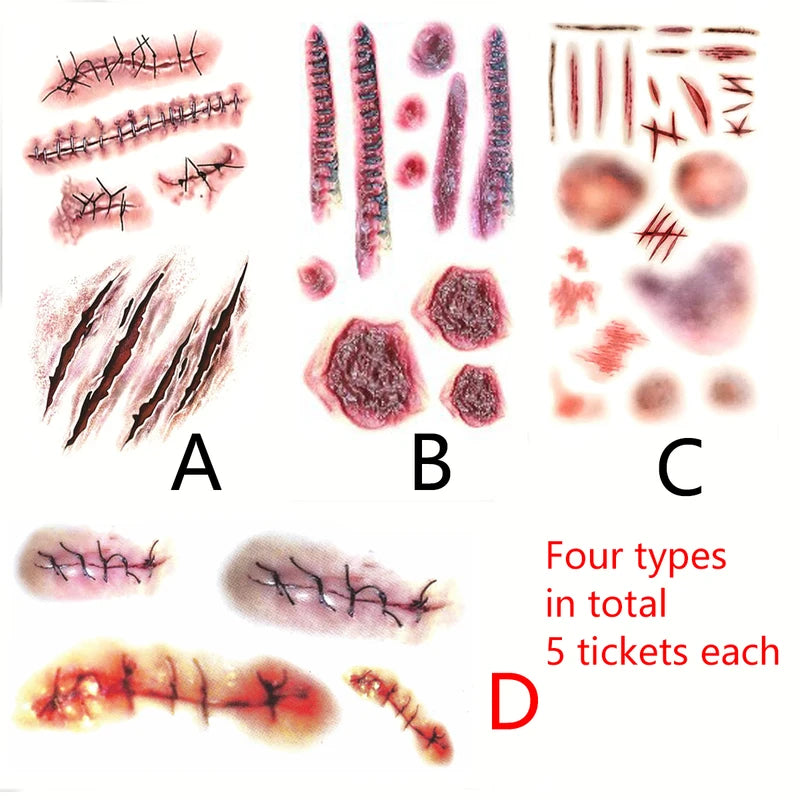 Halloween Scar Tattoo Stickers Waterproof Body Art for Cosplay & Parties