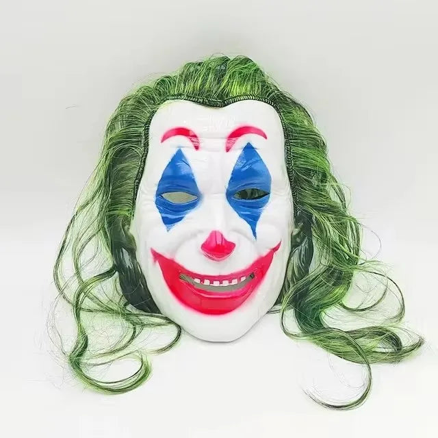 Halloween Joker Mask with Green Hair Scary Costume Prop