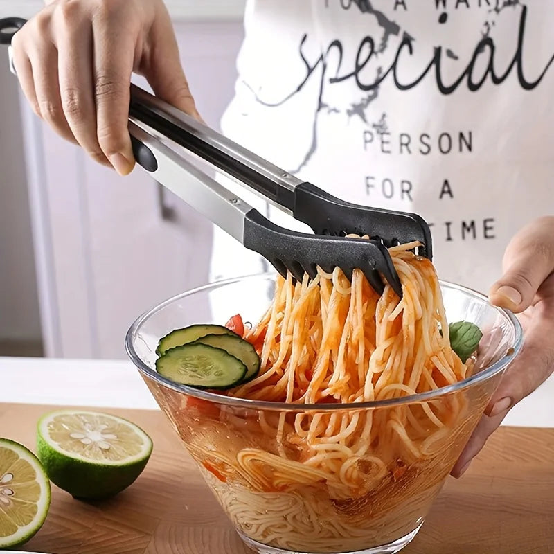 10-Inch Stainless Steel Long-Handled Food Tongs for Pasta Salad Grilling