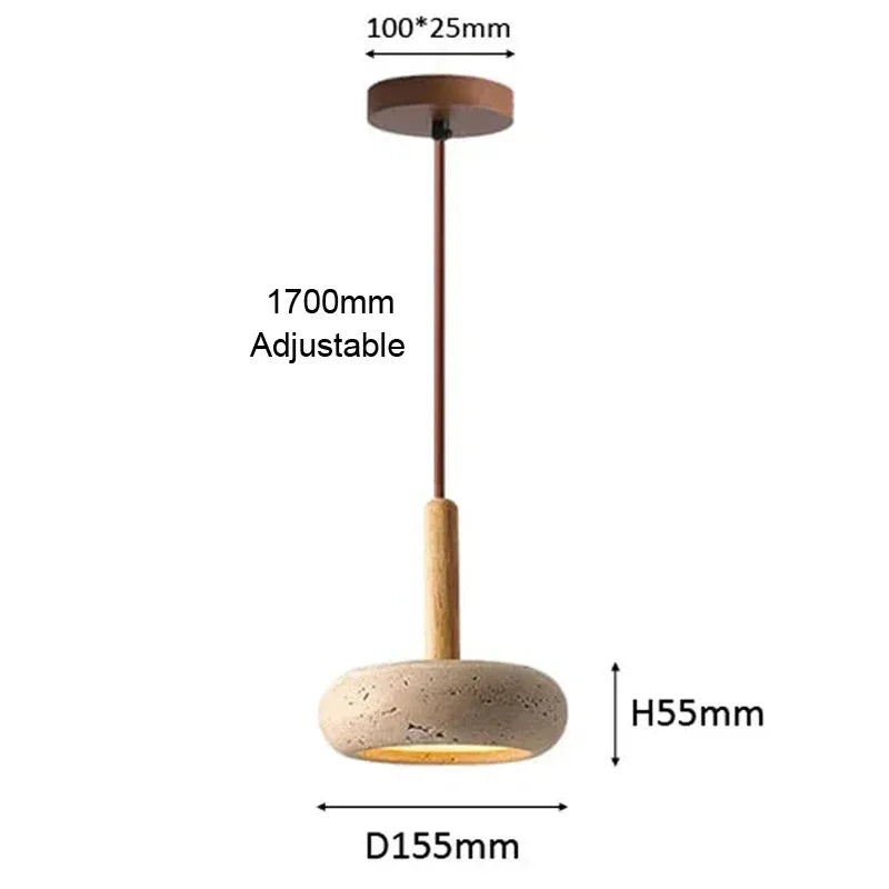 Wabi Sabi Yellow Travertine Stone Pendant Light - Small Round Bedside Hanging Lamp for Bedroom & Corridor