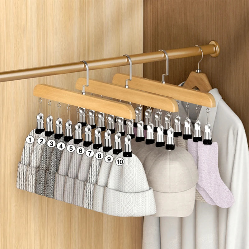 Portable 10-Clip Hat and Closet Organizer Rack - Space Saving Multi-Use Hooks
