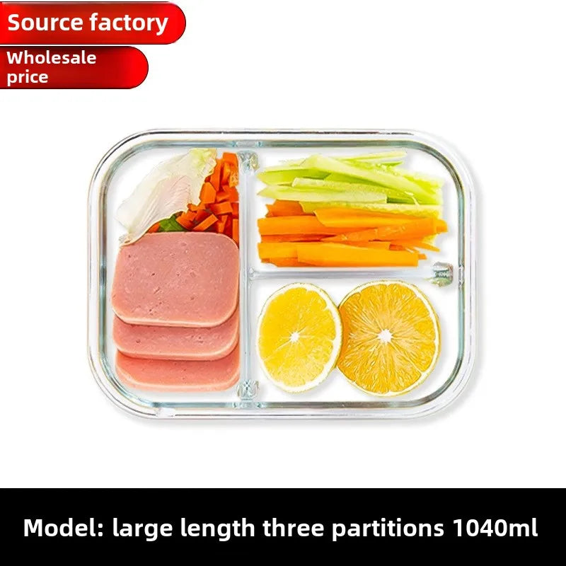 Glass Lunch Box Sealed Food Container with Lid Portable Bento Box for Picnic & Microwave
