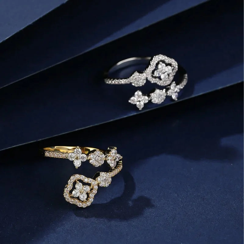 Adjustable 14k Gold Filled Moissanite Ring for Women – Elegant Flower Design