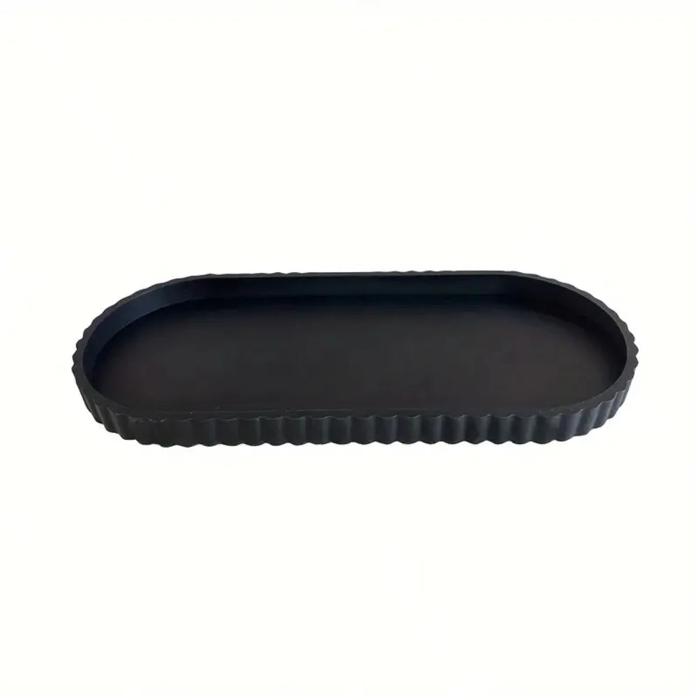 Oval Vanity Tray with Soap Dispenser and Jewelry Display Silicone Bathroom Organizer