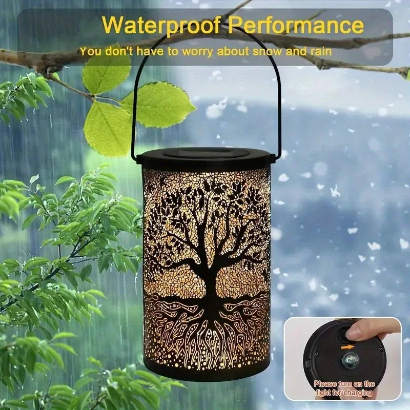 Hanging Solar Lantern Outdoor Waterproof Vintage Metal LED Light