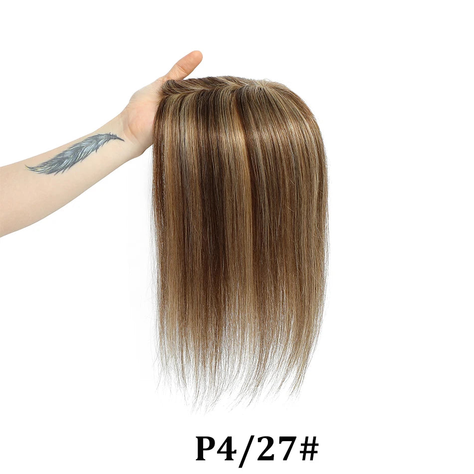 Remy Human Hair Toppers with Bangs for Women - Clip-In Hair Pieces, Black & Brown