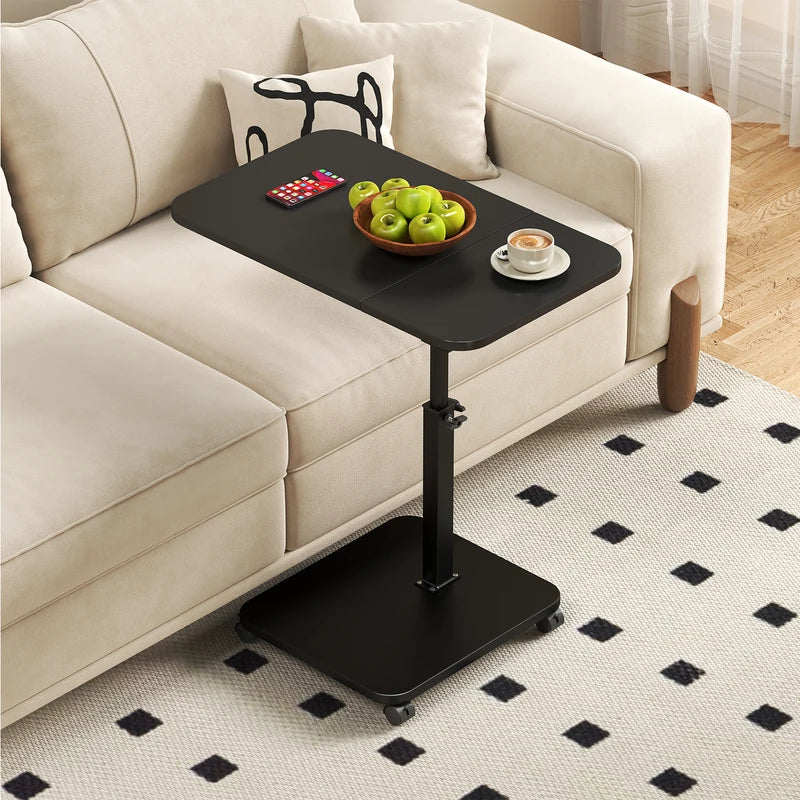 Adjustable Height C-Shaped Side Table with Wheels - Swivel Sofa & TV Tray for Living Room