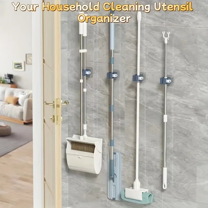 Wall-Mounted Bathroom Shower Holder Organizer Hooks for Mop Broom Storage