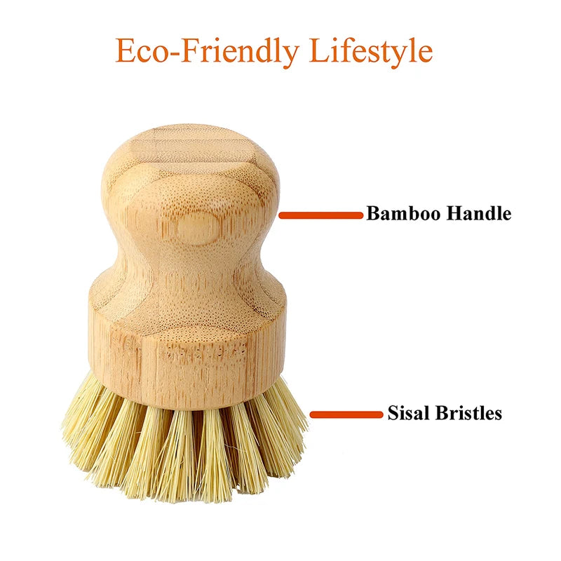 Bamboo Dish Scrub Brush & Soap Dish Set Eco-Friendly Kitchen Cleaning Tool