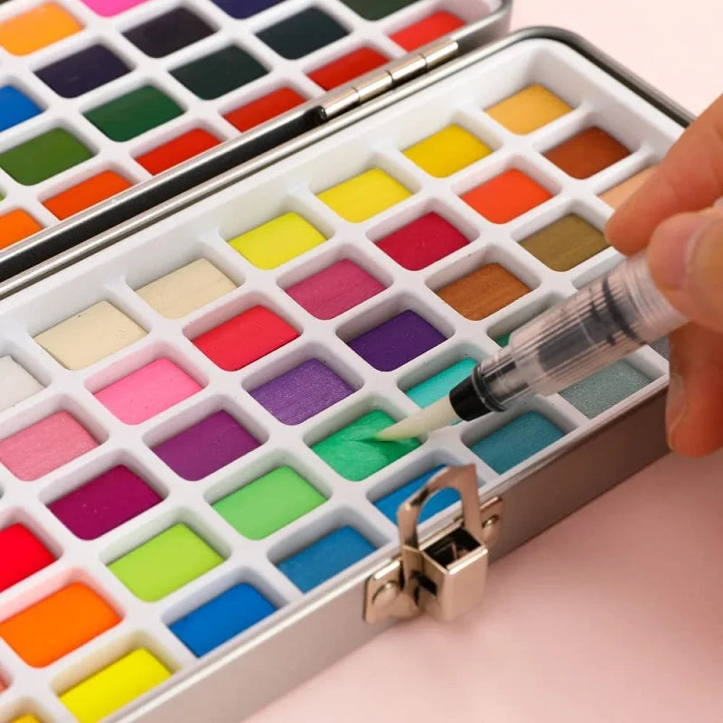 Watercolor Paint Set with Brush & Water Pen - 50/72/90/100 Colors Art Kit for DIY Painting & Nail Art