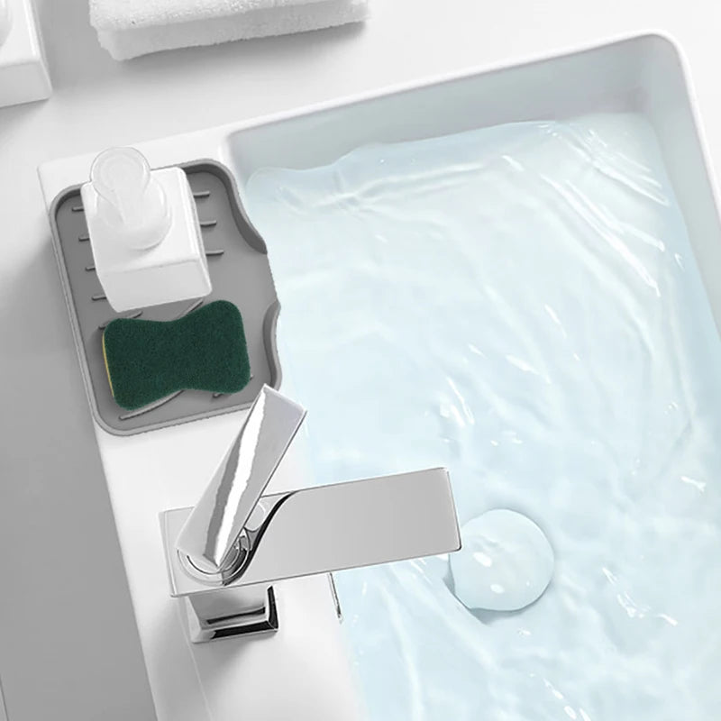 Silicone Sink Caddy for Dish Soap and Sponge Storage - Draining Organizer for Kitchen Counter