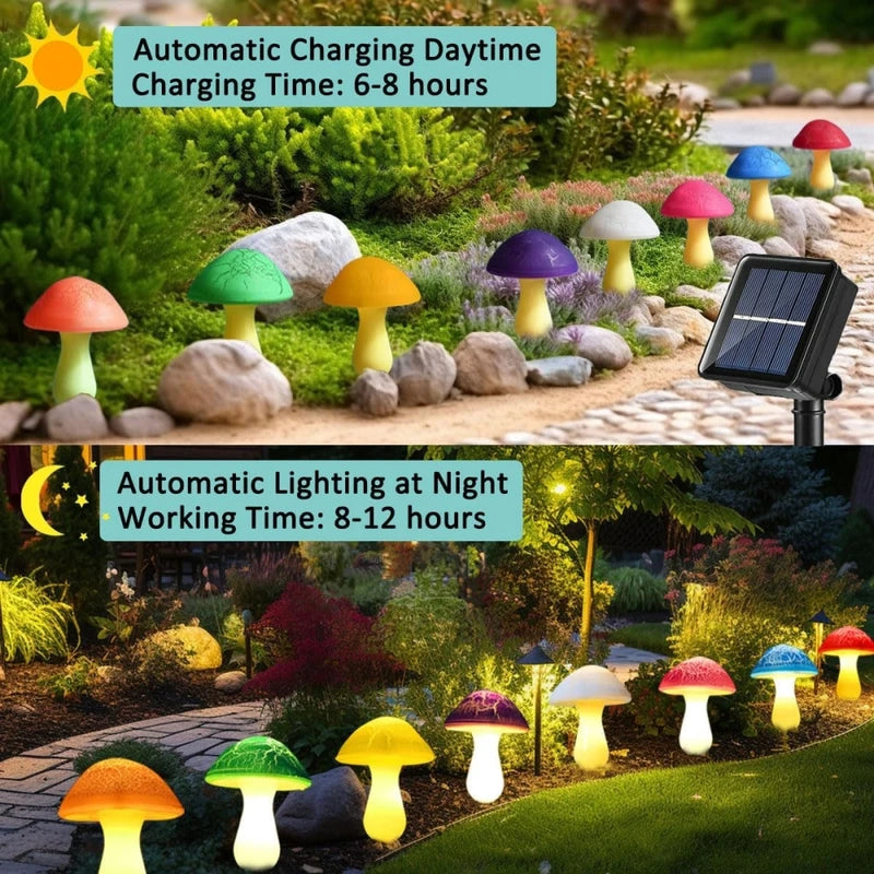 Solar Mushroom Garden Lights Outdoor Decor Stake String Lights Waterproof