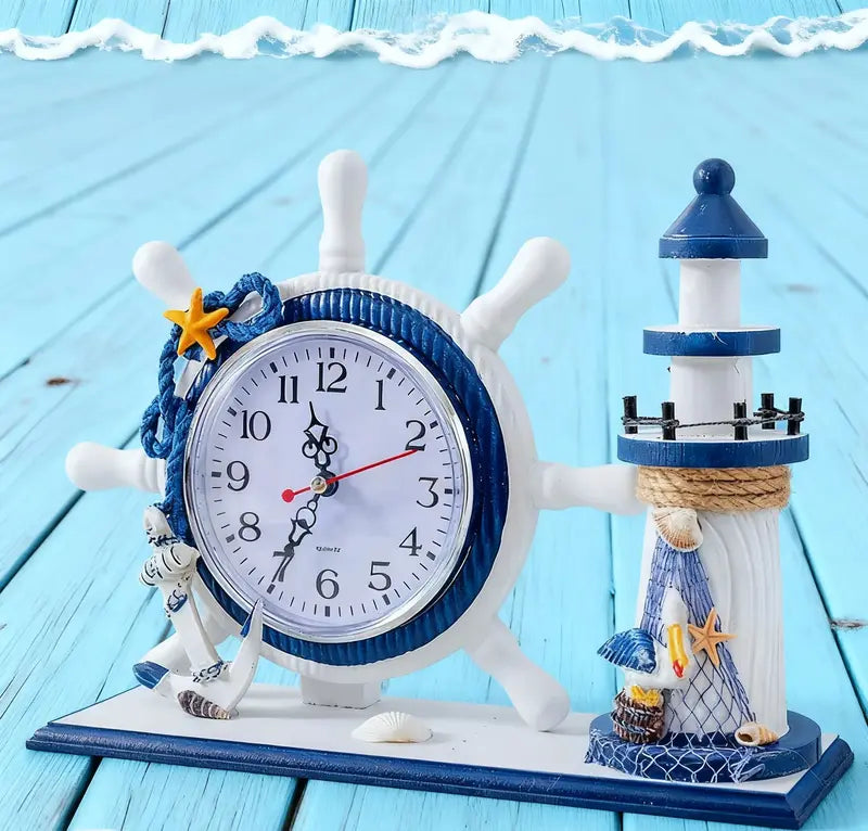 Nautical Themed Silent Table Clock - Artistic Bedside Timepiece for Living Room or Bedroom Decor