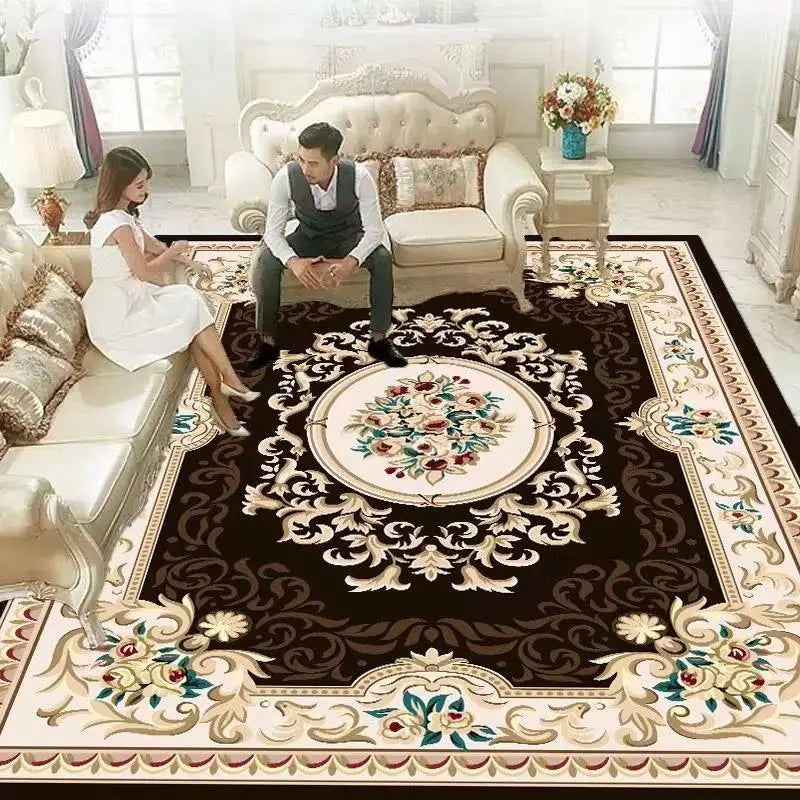 European Retro Style Area Rug for Living Room & Bedroom - Large Non-Slip Floor Mat